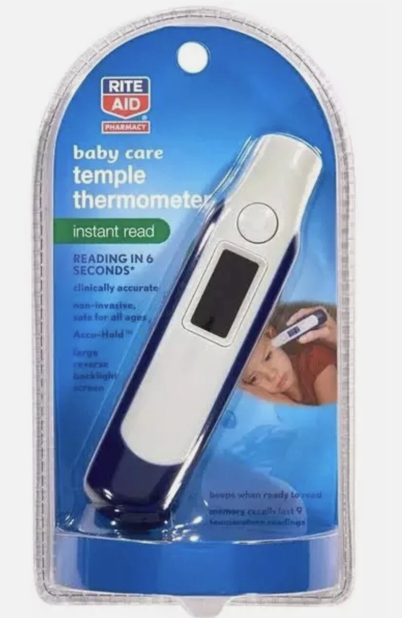 Rite Aid Baby Care Temple Thermometer Instant Read 2-AAA Batteries Included 1428